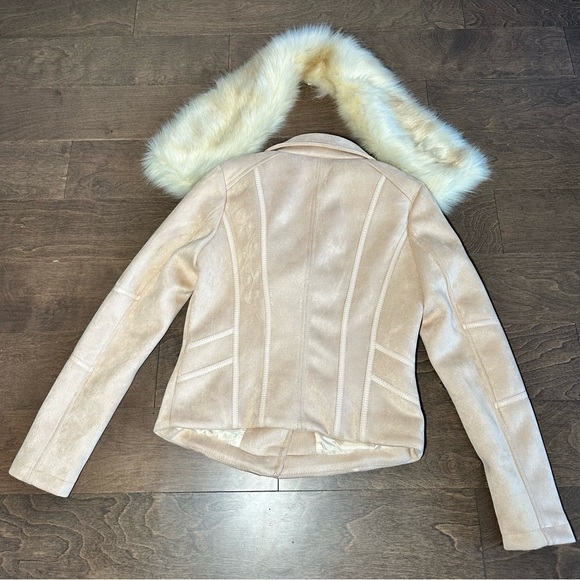 Le Château Pink Jacket with Golden Zip and Removable Faux Fur, XS, never worn - Picture 3 of 6
